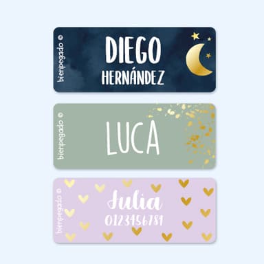 Etiquetas personalizadas pequeñas con impresión dorado